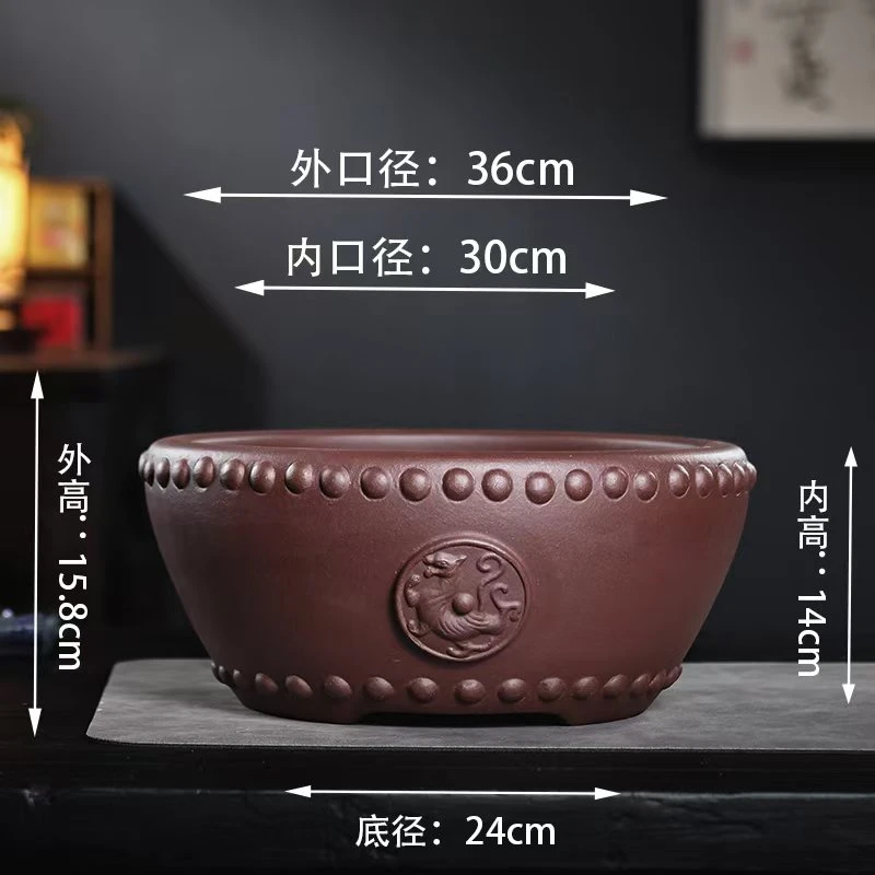 宜兴紫砂花盆鼓钉图腾圆盆盆景盆海棠松柏老鸦柿桌面室内