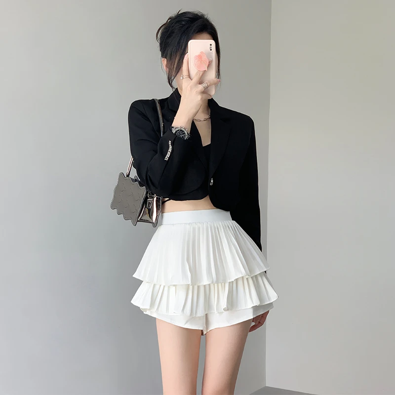 高腰蓬蓬半身裙女2025新款百褶蛋糕裙白色甜美气质a字显瘦短裙子