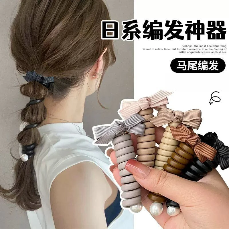 韩版秋冬电话线编发神器头绳百搭高弹力蝴蝶结发绳不伤发日系气质