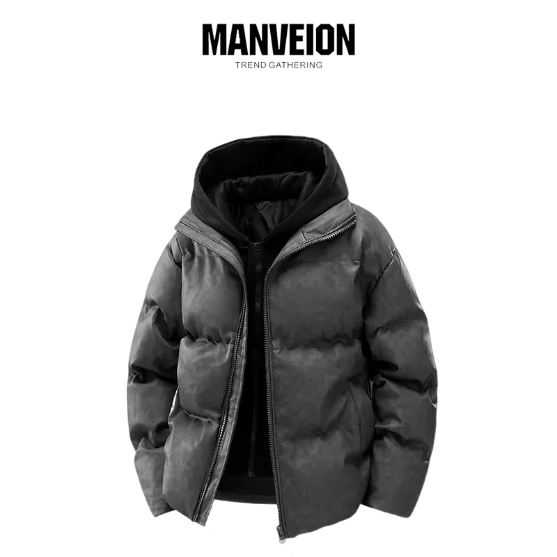 【品牌现货撤柜】MANVEION品牌皮衣男可卸帽棉服冬季棉衣外套