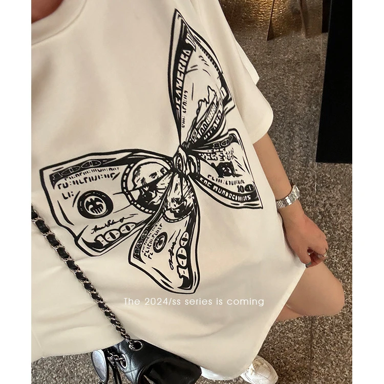 【熹熹】孕妇装夏季宽松轻薄高个子宽松蝴蝶前后印花短袖T