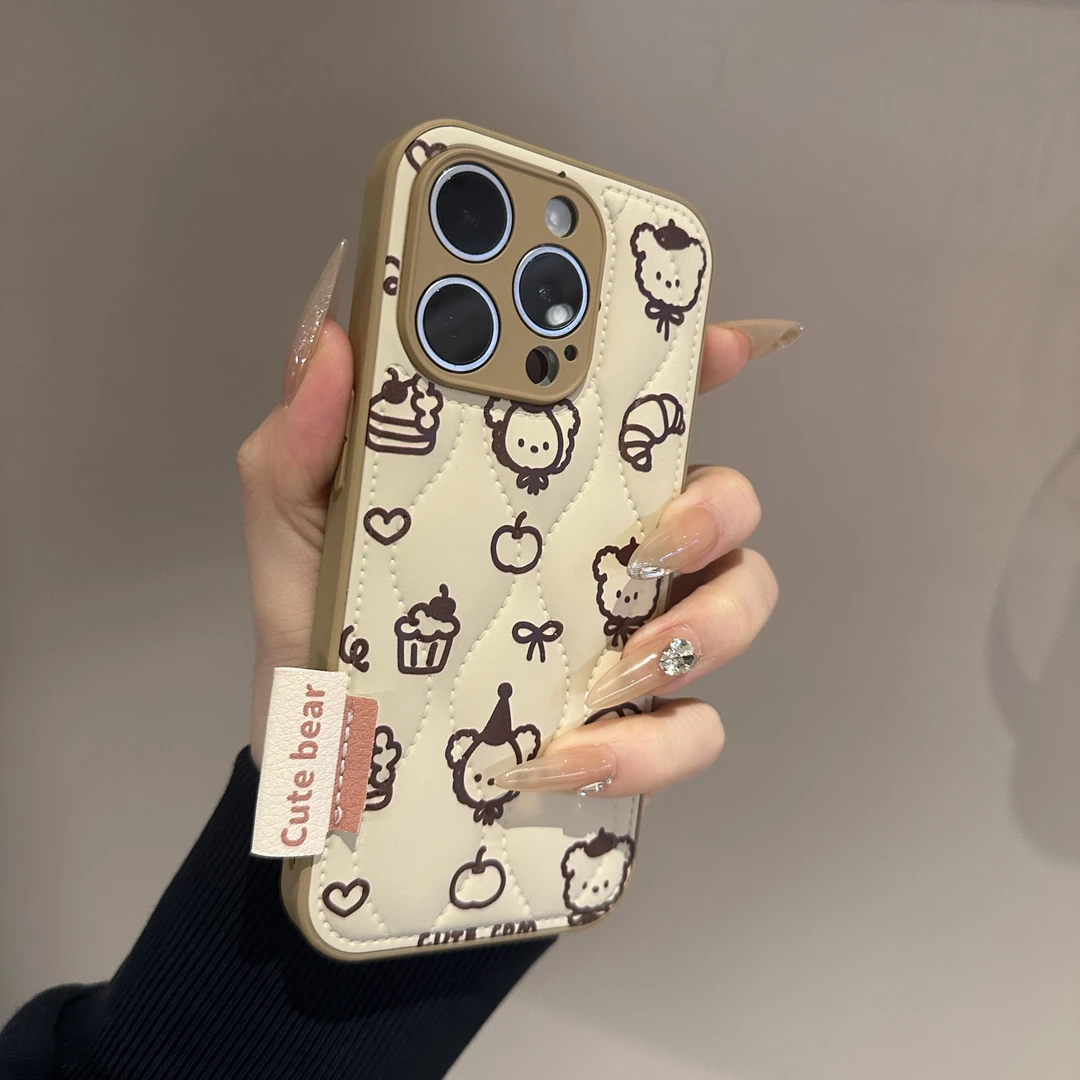 可爱熊秋冬羽绒服适用ihone16promax女款15pro手机壳14新款13防摔