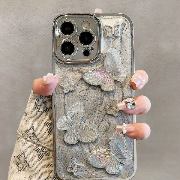 苹果15ProMax手机壳iPhone14复古ins水泥灰滴胶蝴蝶12小众高级11