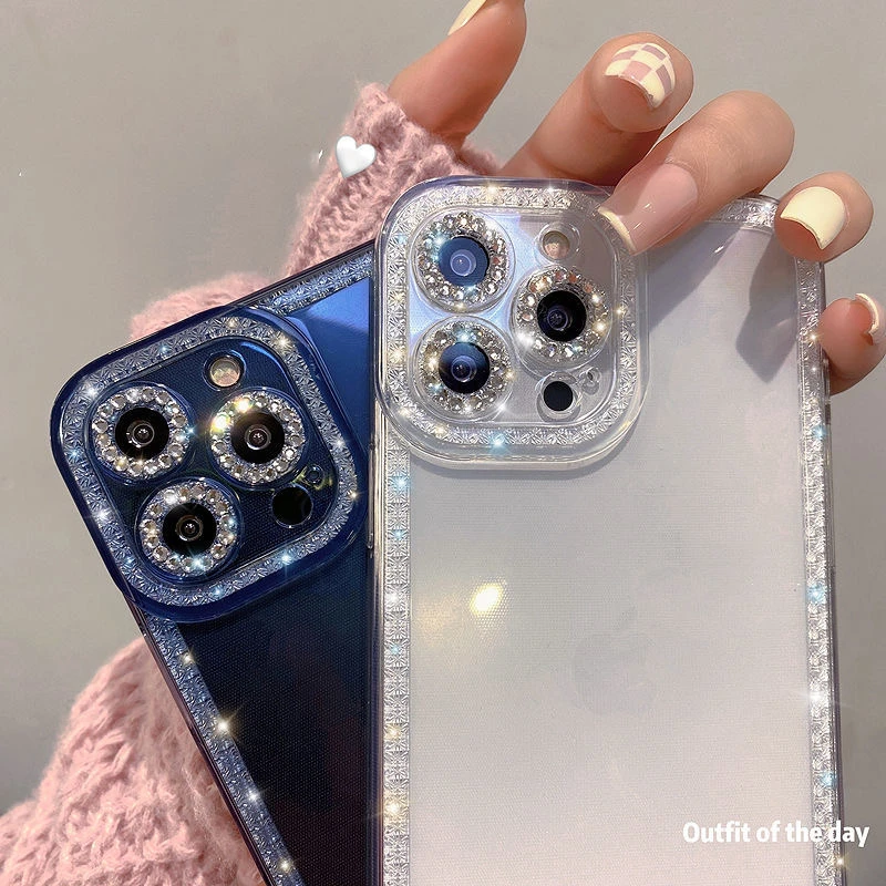 新款苹果15promax手机壳水钻摄像头iPhone14透明13全包12硅胶女款