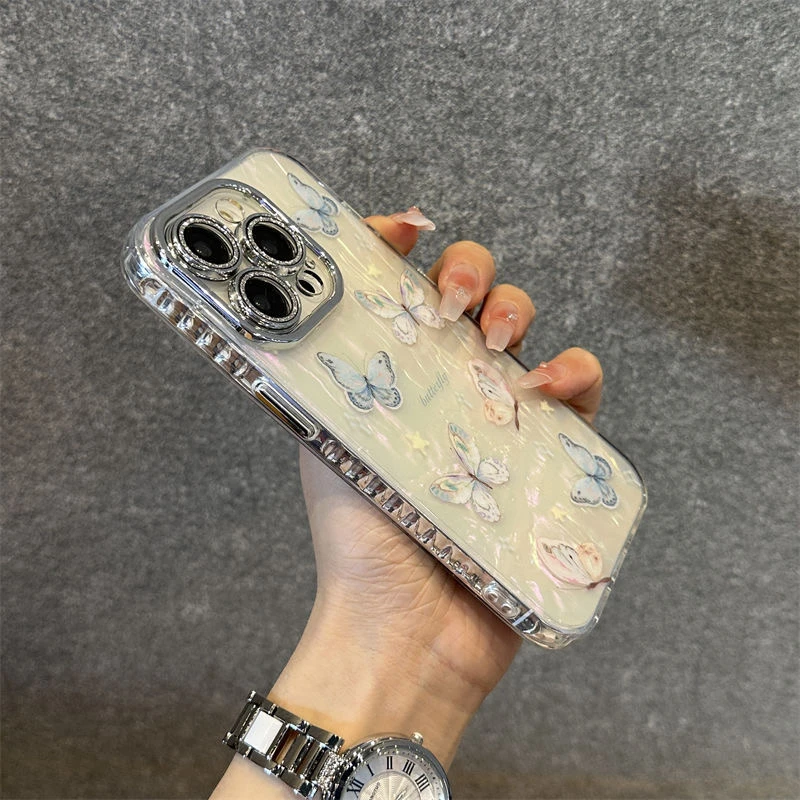 蝴蝶贝壳纹苹果14手机壳iPhone13ProMax防摔软边15Ultra/12女款11