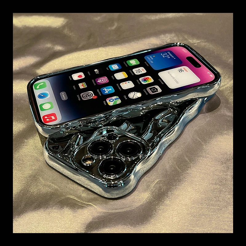 高级感电镀银苹果15手机壳波浪纹iPhone14Promax硅胶13新款12防摔