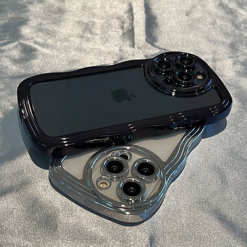 高级感电镀防尘网适用苹果15手机壳iphone14promax波浪透明防摔