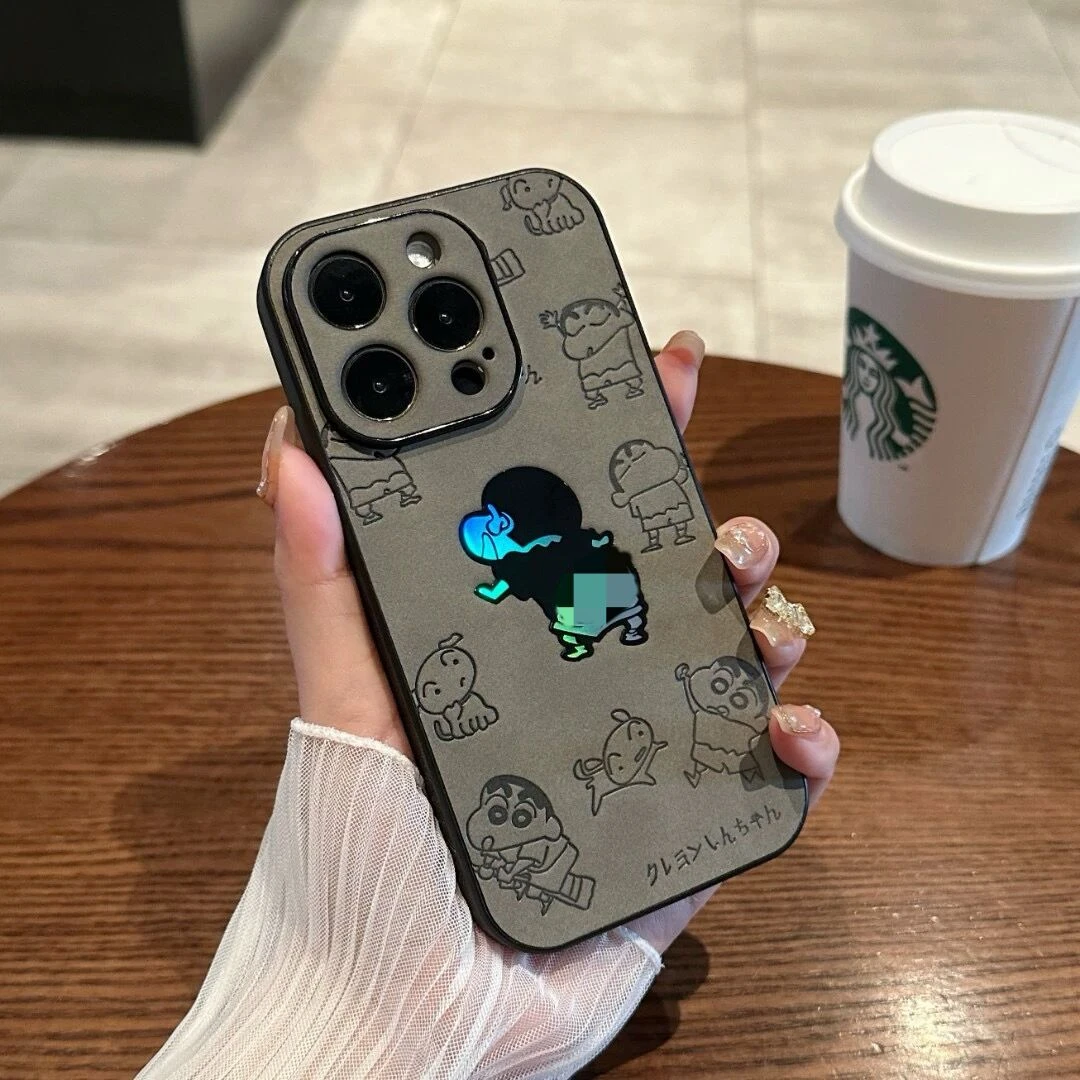 创意卡通镭射小新iPhone14Promax苹果15手机壳防指纹13耐脏11硅胶