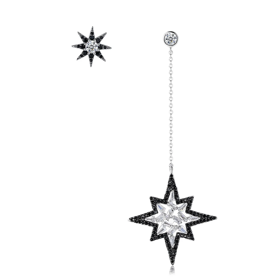 铜合金锆石耳饰 黑白耳环锆石耳钉时尚韩版新款不对称星形女耳环