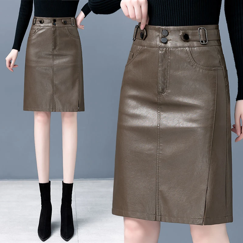 小皮裙女时尚秋冬新款女士PU皮裙外穿显瘦气质a字裙高腰半身裙