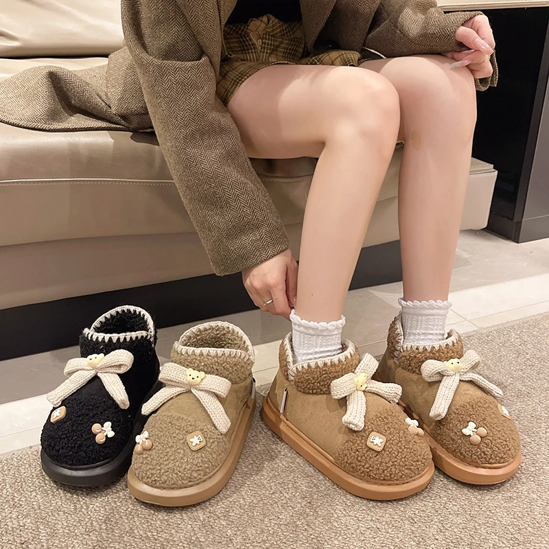 K2727 可爱小熊棉鞋女保暖低帮外穿雪地靴