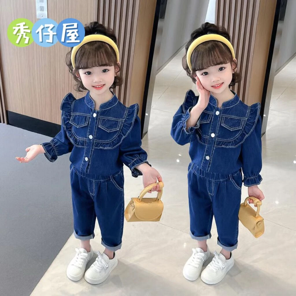 女童网红洋气春秋季牛仔套装2025新款女宝宝时髦春装休闲两件套潮