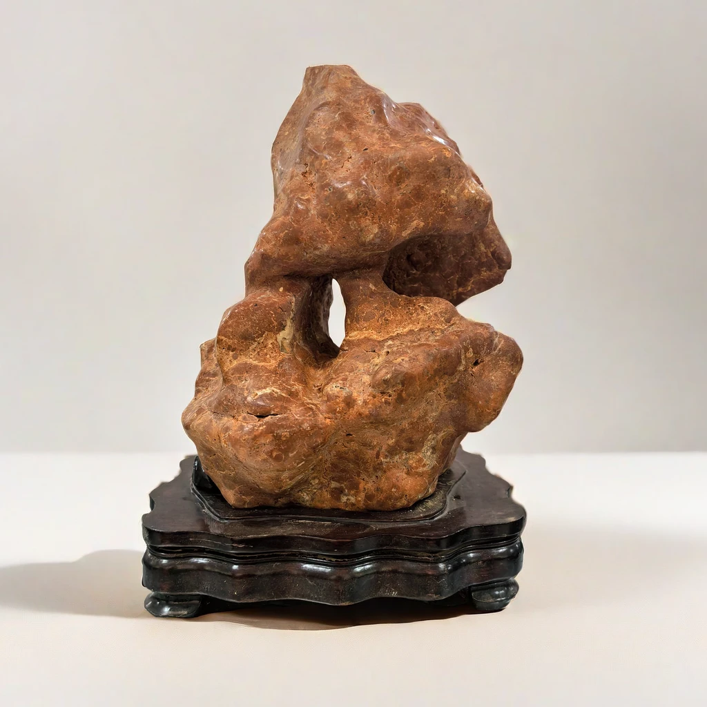 【直播】灵壁石户外庭院摆件彩石原石金钱石实木底座奇石天然