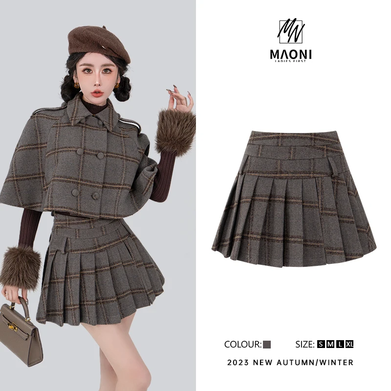 毛妮Peshe【古着风格】热力感穿搭高腰格子百褶短裤裙D8786