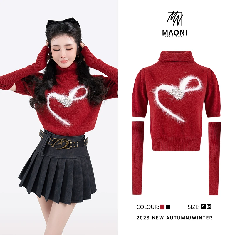 毛妮LADIESFIRST【衣橱内搭】热力感 小众高领毛针织衫-配袖套D8942