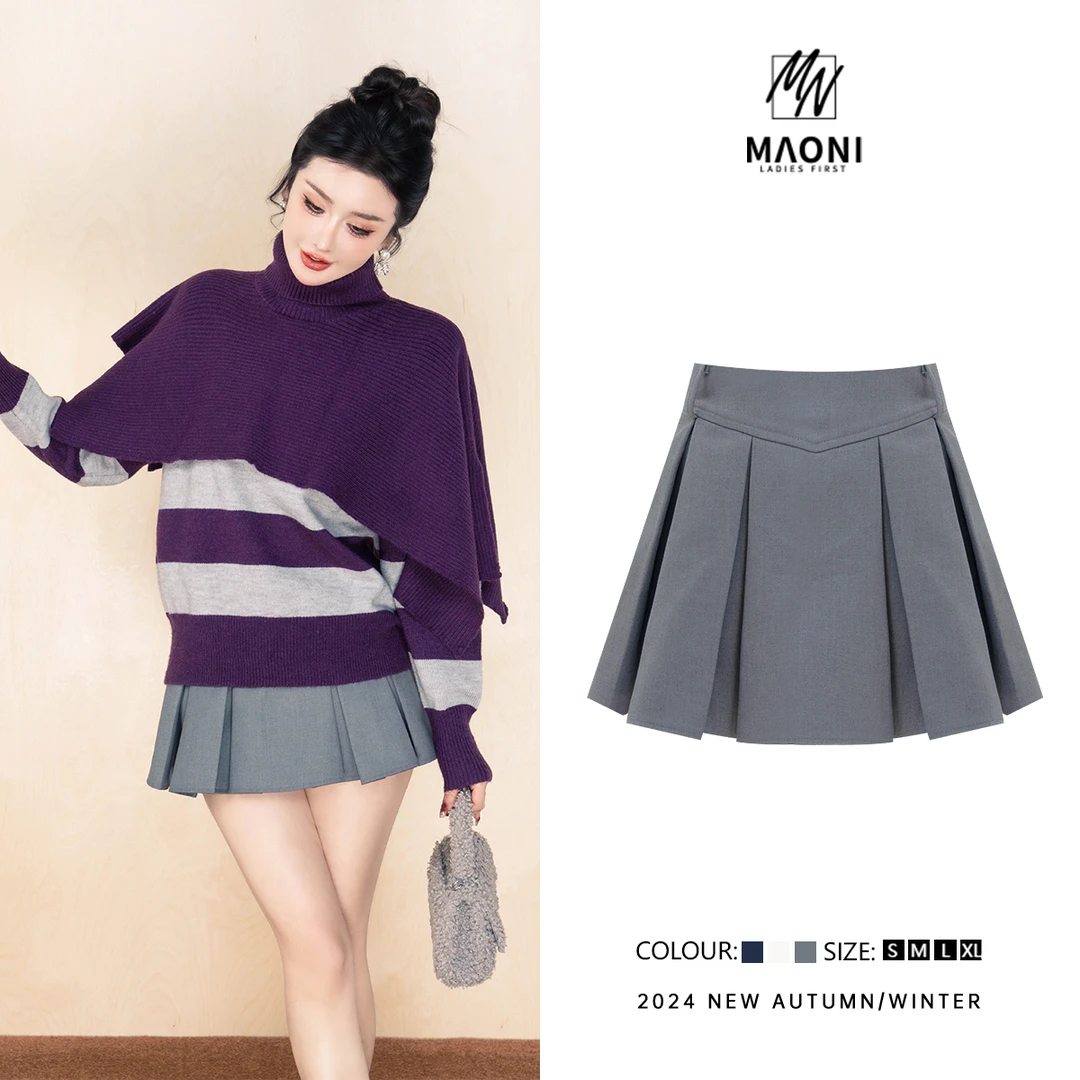 毛妮LADIESFIRST【氧气银河】秋显瘦百褶学院风纯欲辣妹短裤裙D9790