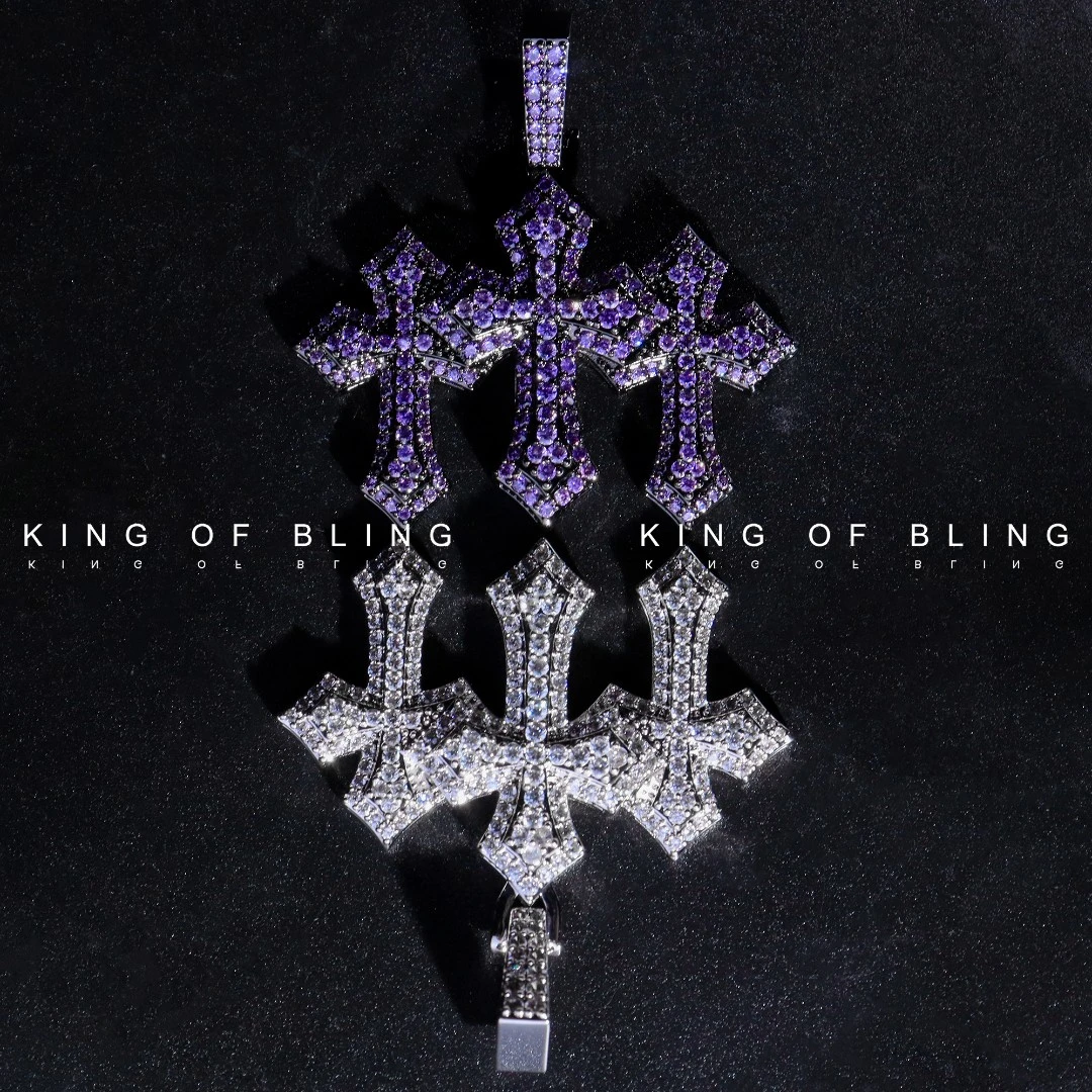 KING OF BLING 铜合金合成锆石吊坠 新款拼接十字架 重合十字架