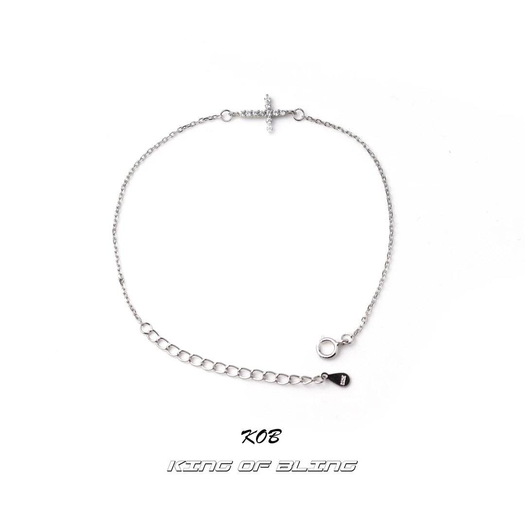KING OF BLING 925银合成锆石手链 十字架细手链 嘻哈说唱