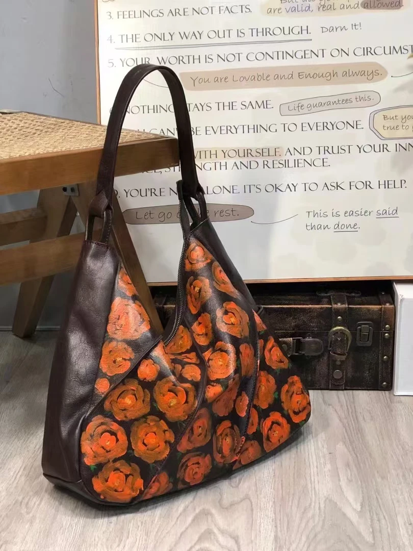 新款复古印花高级感腋下托特女包9126