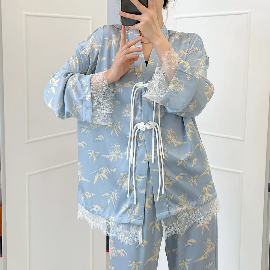 达芬奇密码女士睡衣新中式高级感柔光软丝睡衣家居服可外穿透气