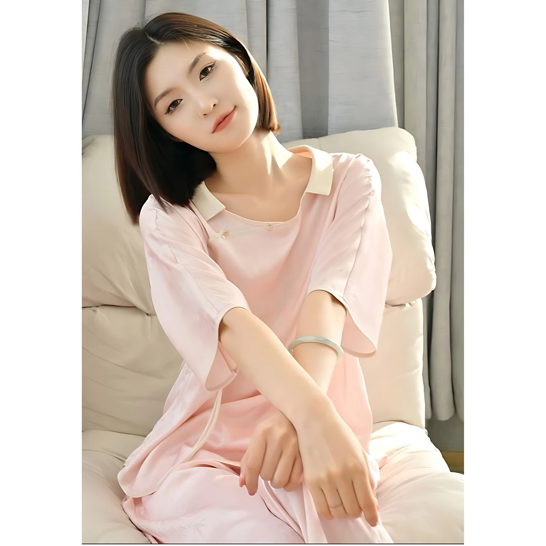 达芬奇密码女士睡衣家居服春夏季薄款圆领套头冰雪软丝凉感宽松