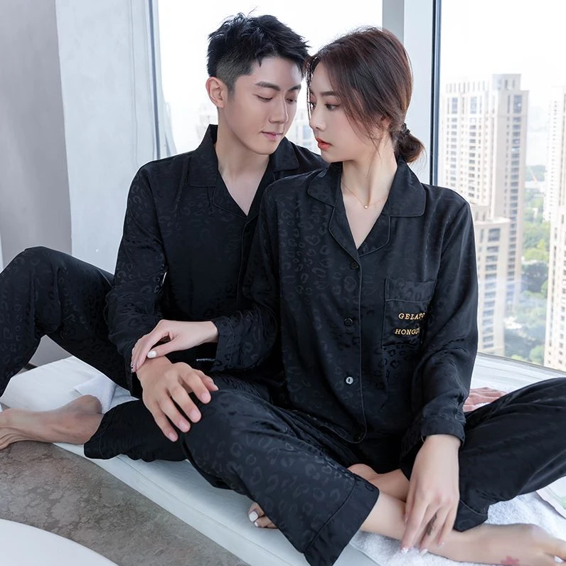 达芬奇密码男女同款情侣睡衣家居服琉璃软丝冰丝长袖套装夏季薄款
