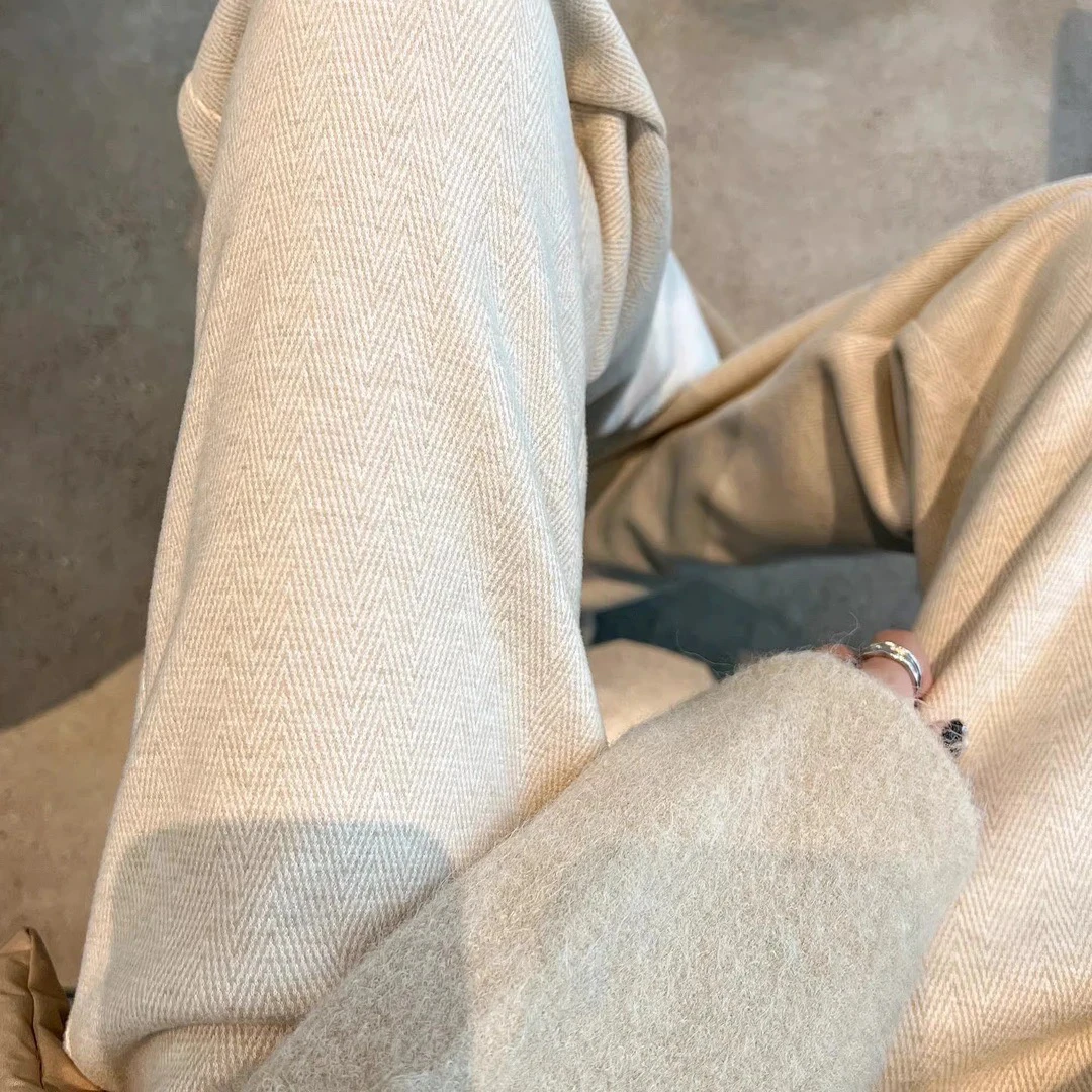 毛呢阔腿裤女春秋高腰垂感直筒显瘦休闲加绒裤