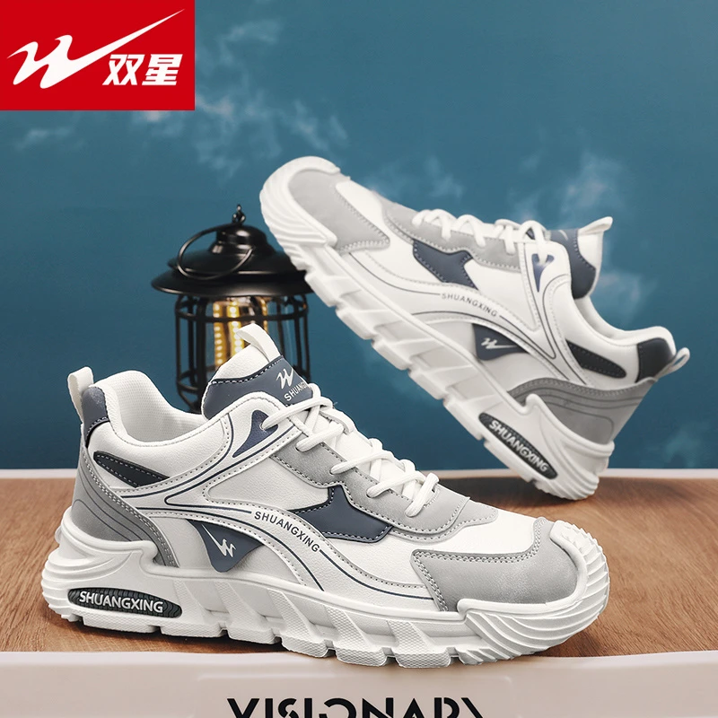 双星男鞋新款百搭秋冬季耐磨劳保鞋男款跑步运动鞋男士皮面休闲鞋
