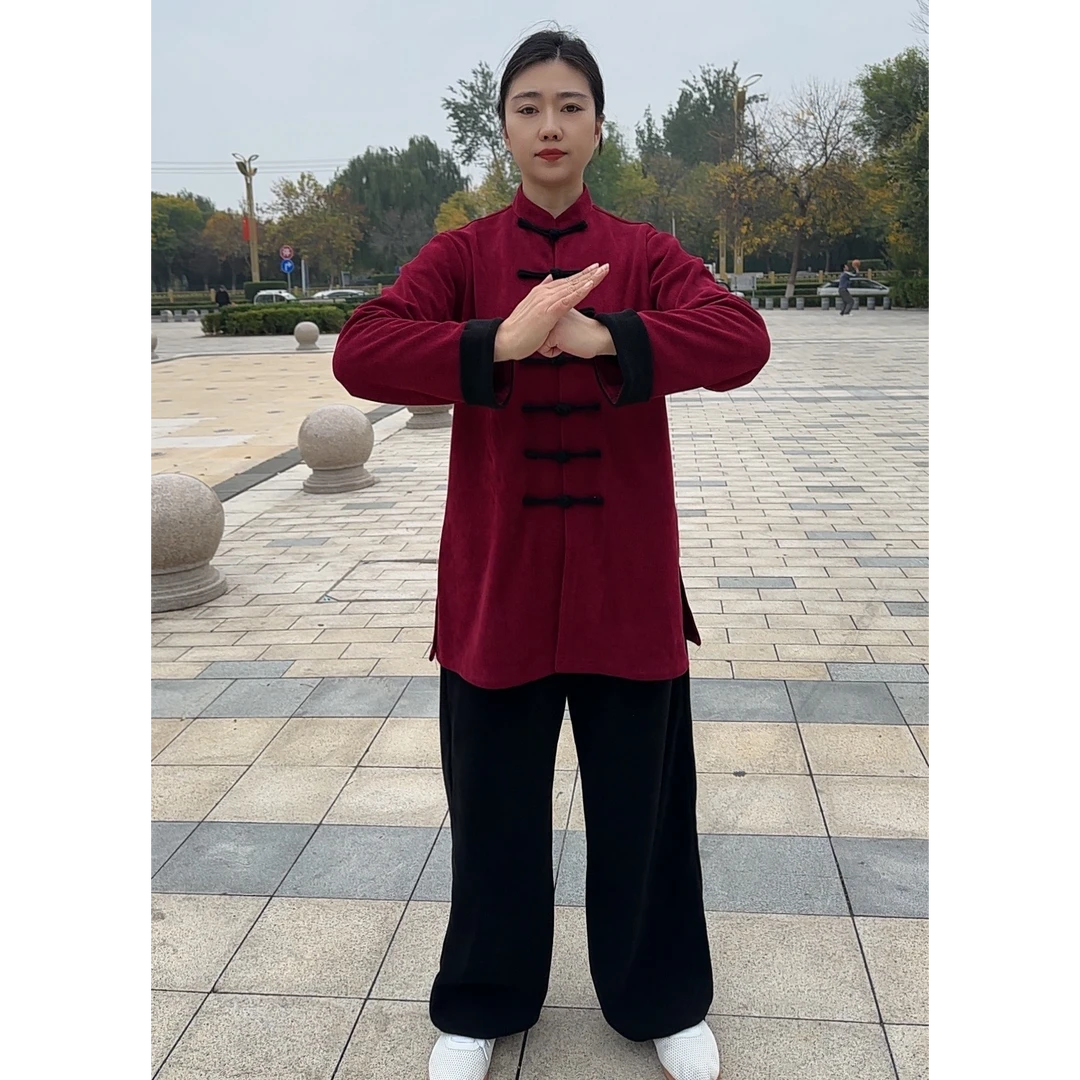 雪尼尔冬季太极服加厚雪尼尔高品质练拳保暖加厚练功服中国风长款