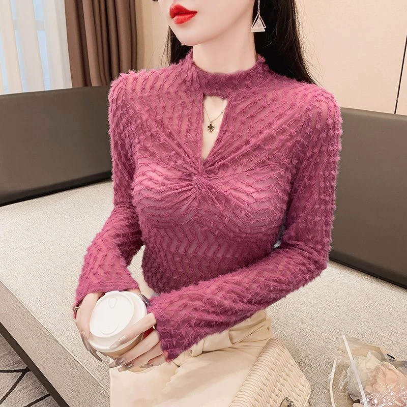 2023新款春秋款冬内搭爆款气质外穿高级感半高领蕾丝打底衫女长袖