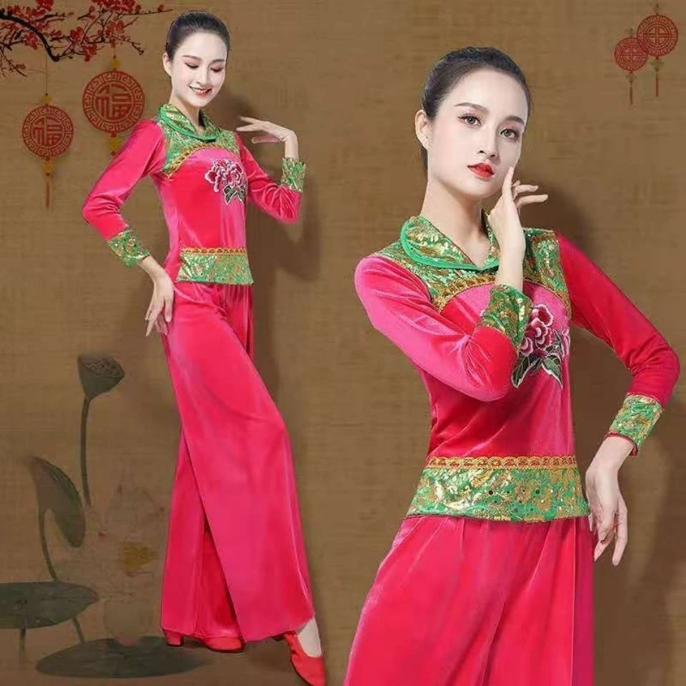 秋冬新款广场舞服装套装古舞蹈演出服加厚秧歌服女民族风