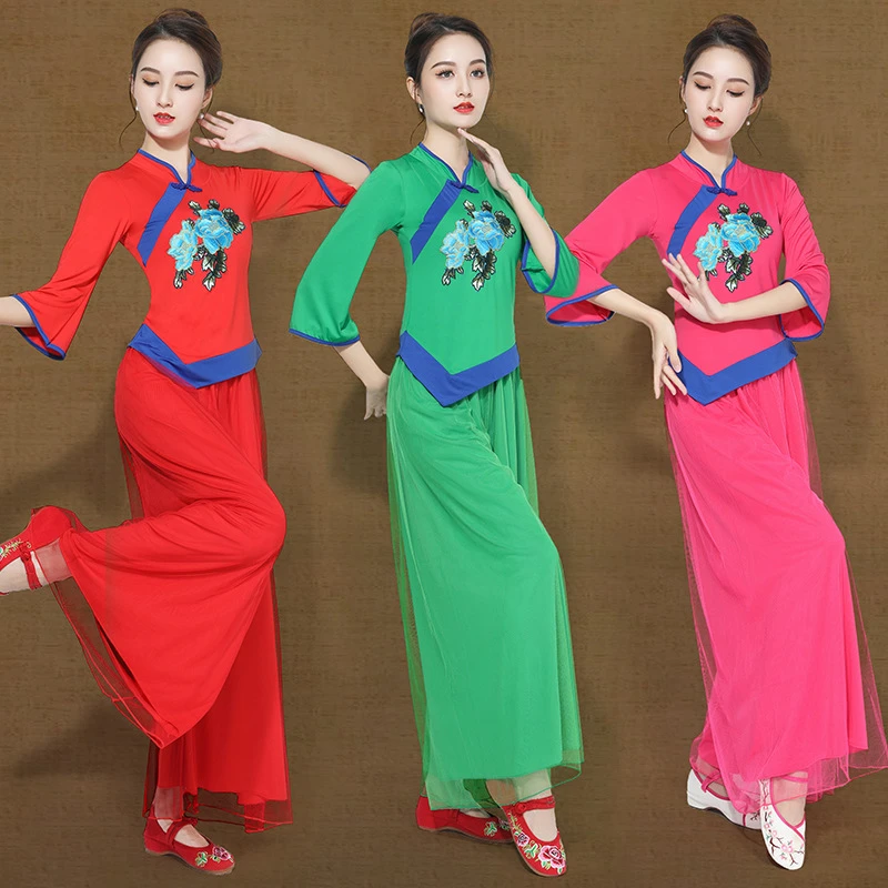 民族风刺绣盘扣款广场舞服装女演出服秋季团体演出服广场舞舞蹈服