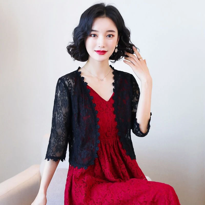 蕾丝花边镂空小披肩女夏季新款配裙子短外套小外搭上衣仙女小坎肩