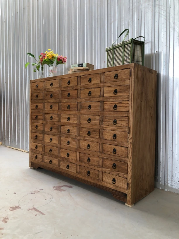 老榆木中药柜 多格柜子40屉斗柜古典中式储物柜展示柜 风化老门板