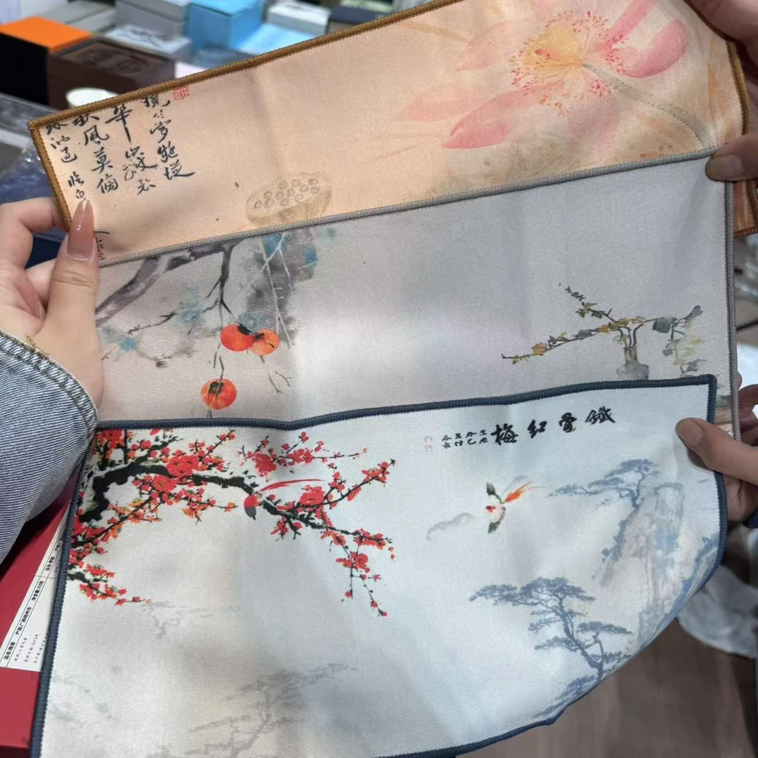 柿柿如意红梅莲花三条双面吸水绒茶巾 1510