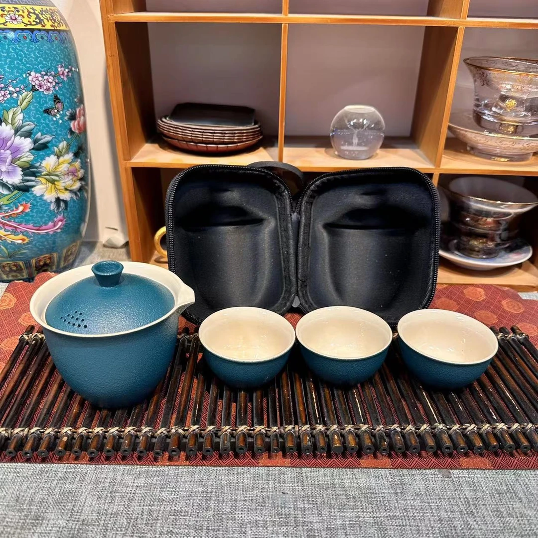胡子 孔雀绿一壶带三杯宝藏旅行好物便携式户外露营旅行茶具 F037