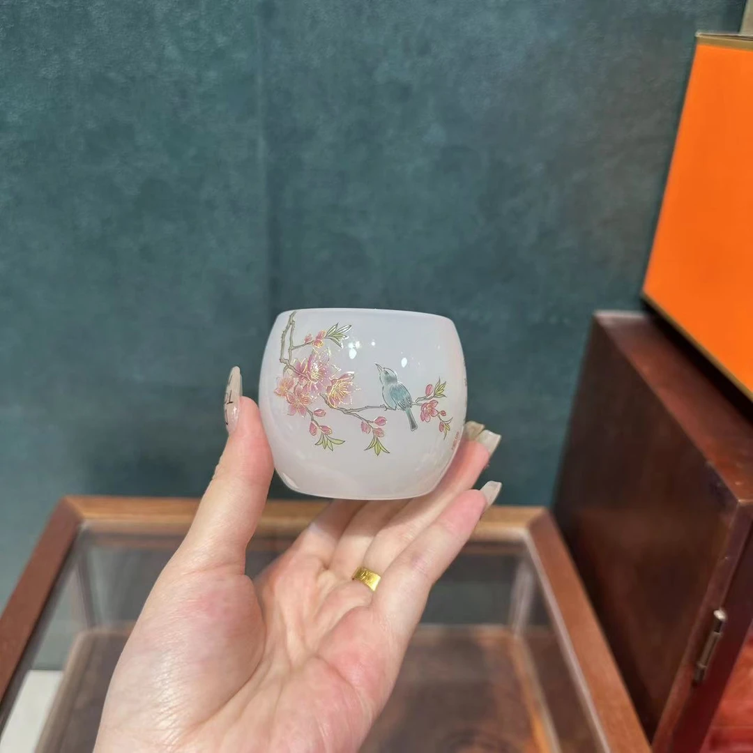 喜上眉梢白玉琉璃主人杯  5161