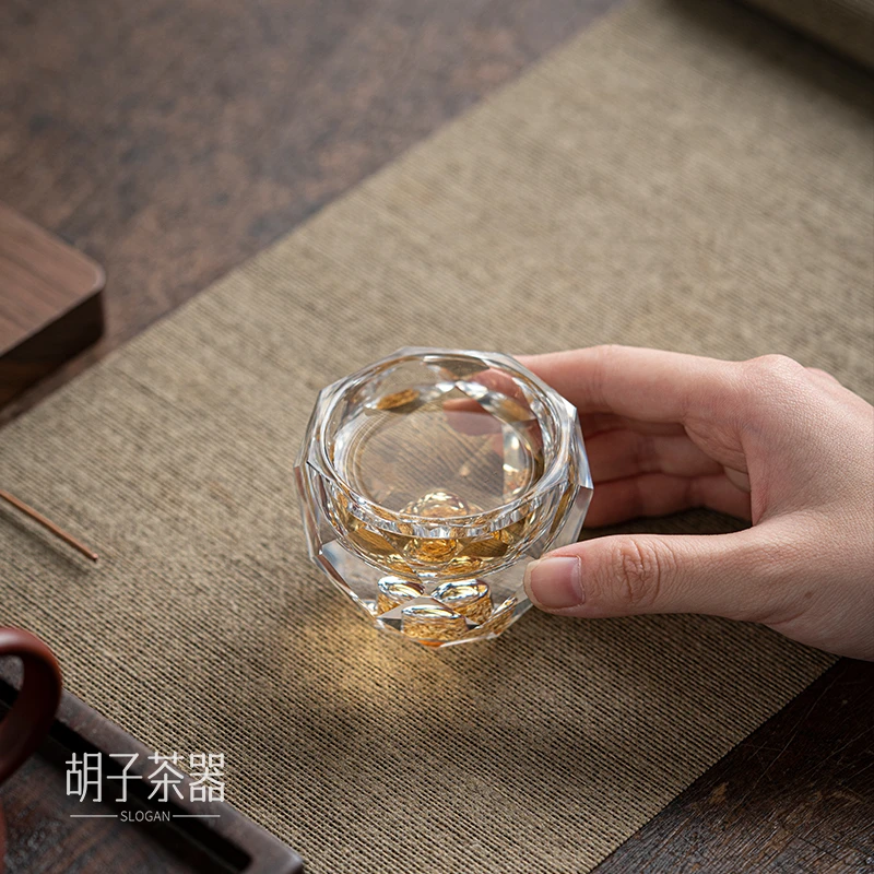胡子 透明手工金箔水晶玻璃泡茶杯主人杯耐热隔热杯杯子水杯 1671