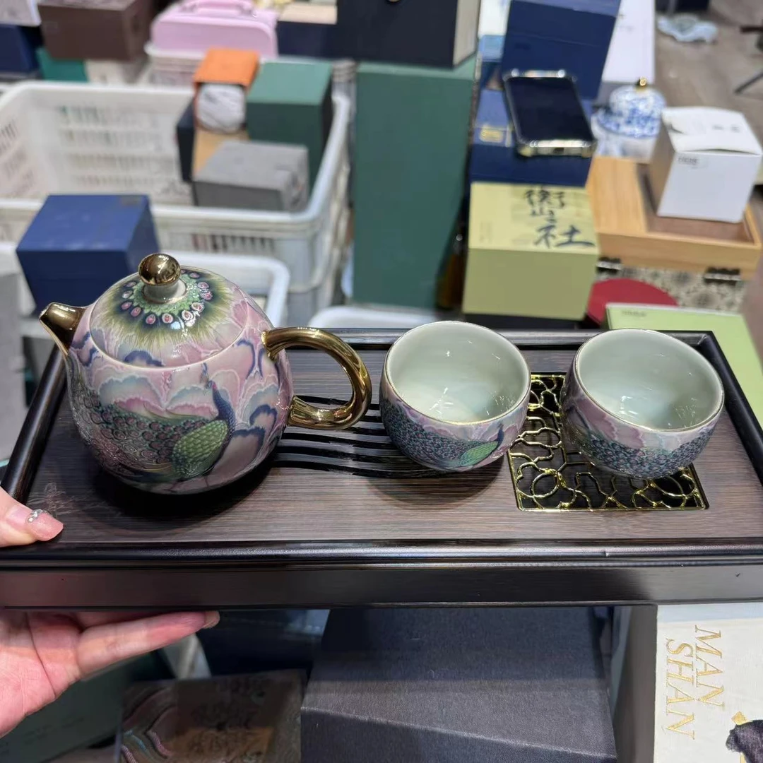成艺精品孔雀龙蛋壶加俩杯加九竹茶盘  4923+JZ120