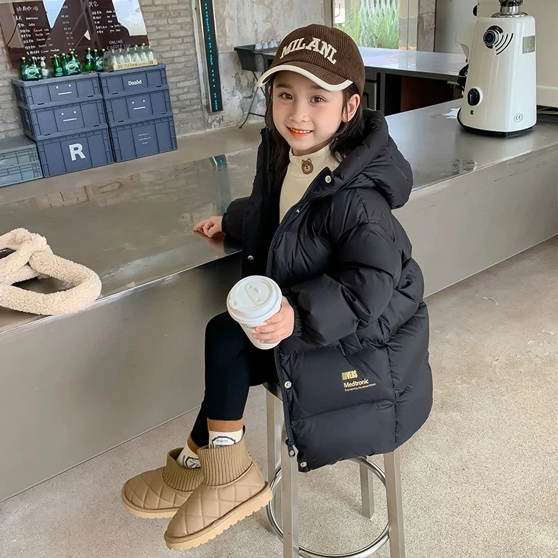 女童黑金棉服秋冬季2024新款洋气男童孩宝宝冬款中长款儿童外套