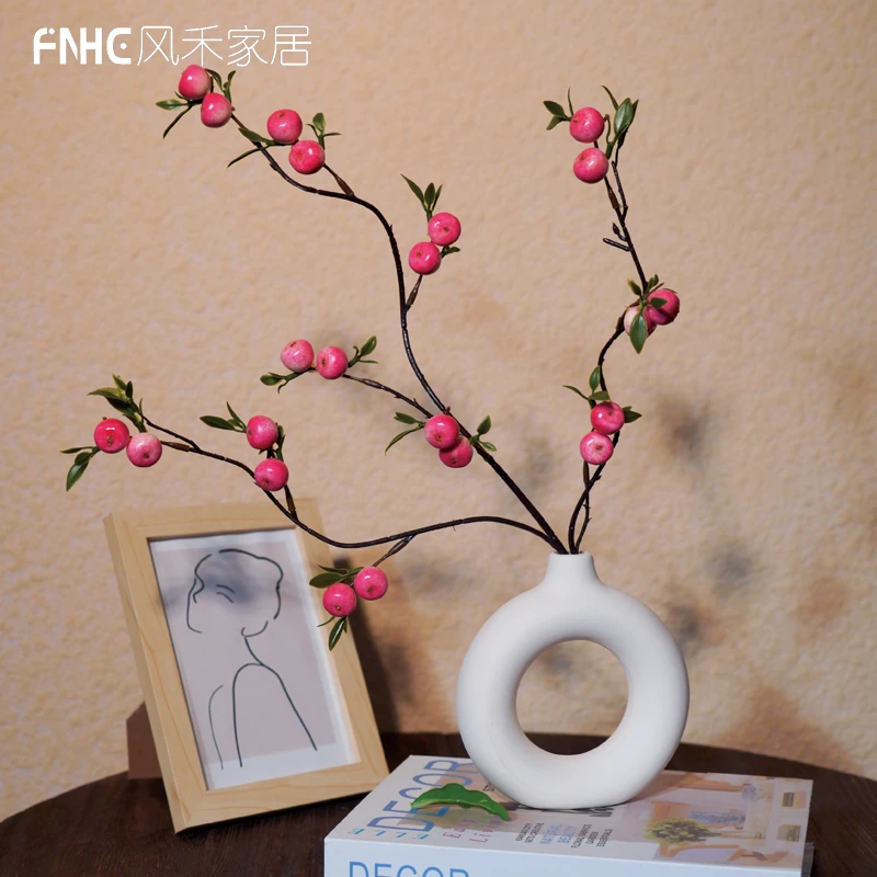 小苹果中式意境摆件餐桌仿真花假花插花束客厅绢花装饰品干花家居