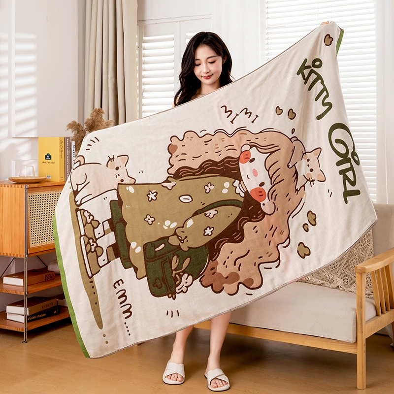 长绒棉浴巾大棉纱家用不掉毛吸水速干加厚毛巾情侣成人纱布浴巾