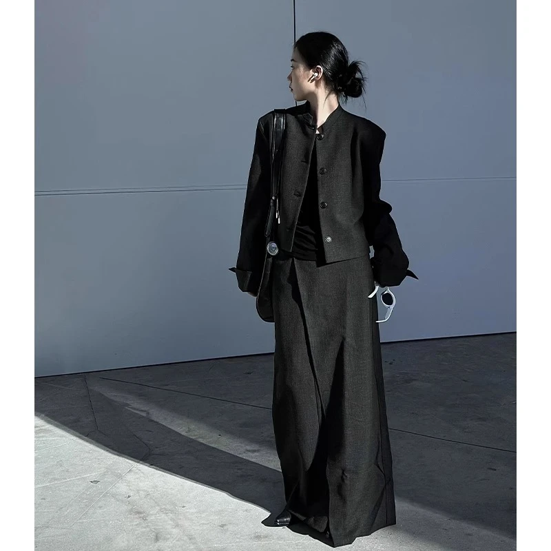 秋冬小众艺术西装气质套装裙女小香风高级老钱极简外套半裙两件套