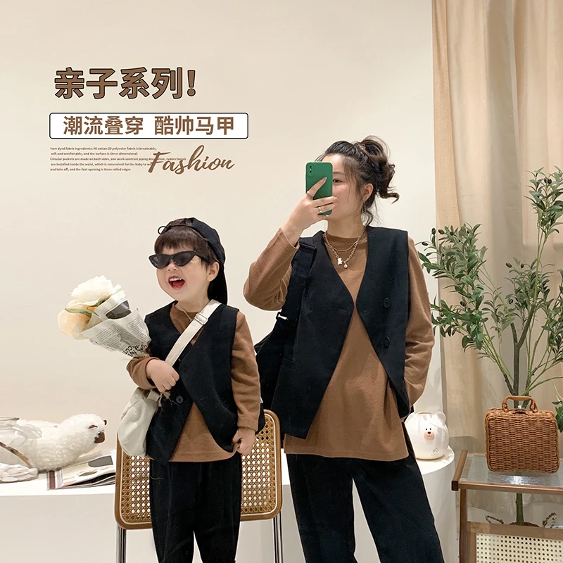 阿小轩年中惊喜不断亲子西装马甲母子母女装洋气潮范背心03602992