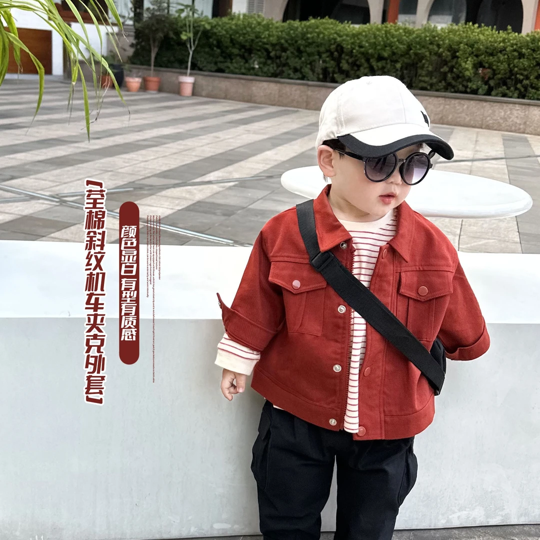 阿小轩童装2023春装新款男童机车风外套儿童百搭翻领工装洋气上衣