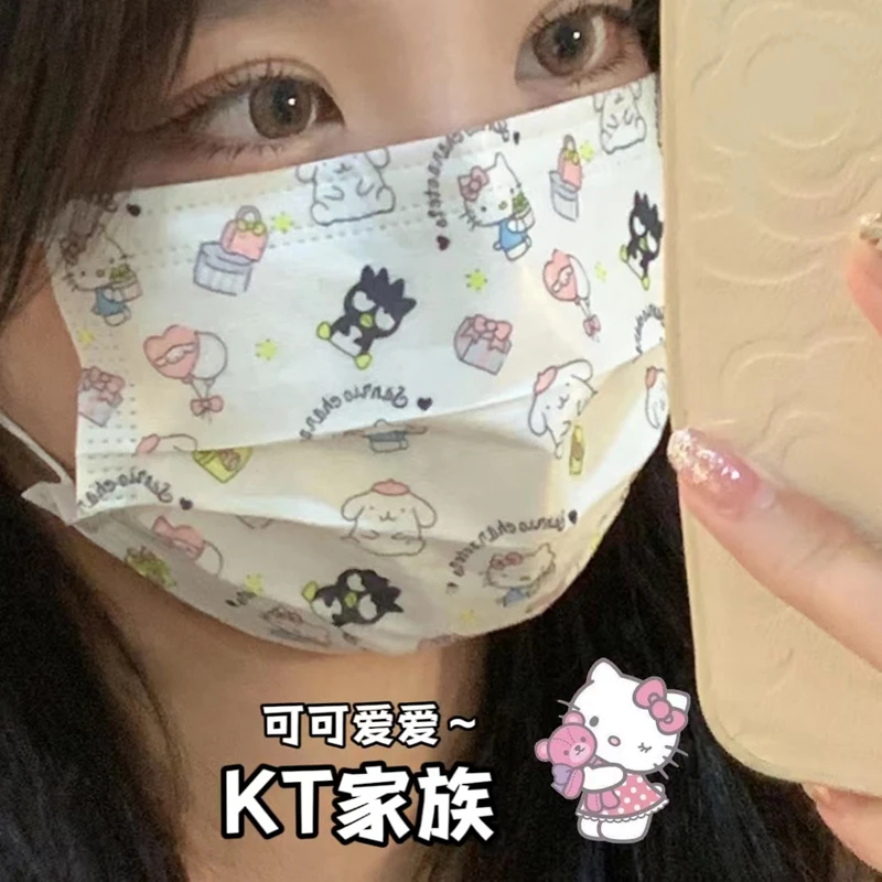 口罩女高颜值一次性三层白色防护防尘卡通可爱印花口罩2025新款