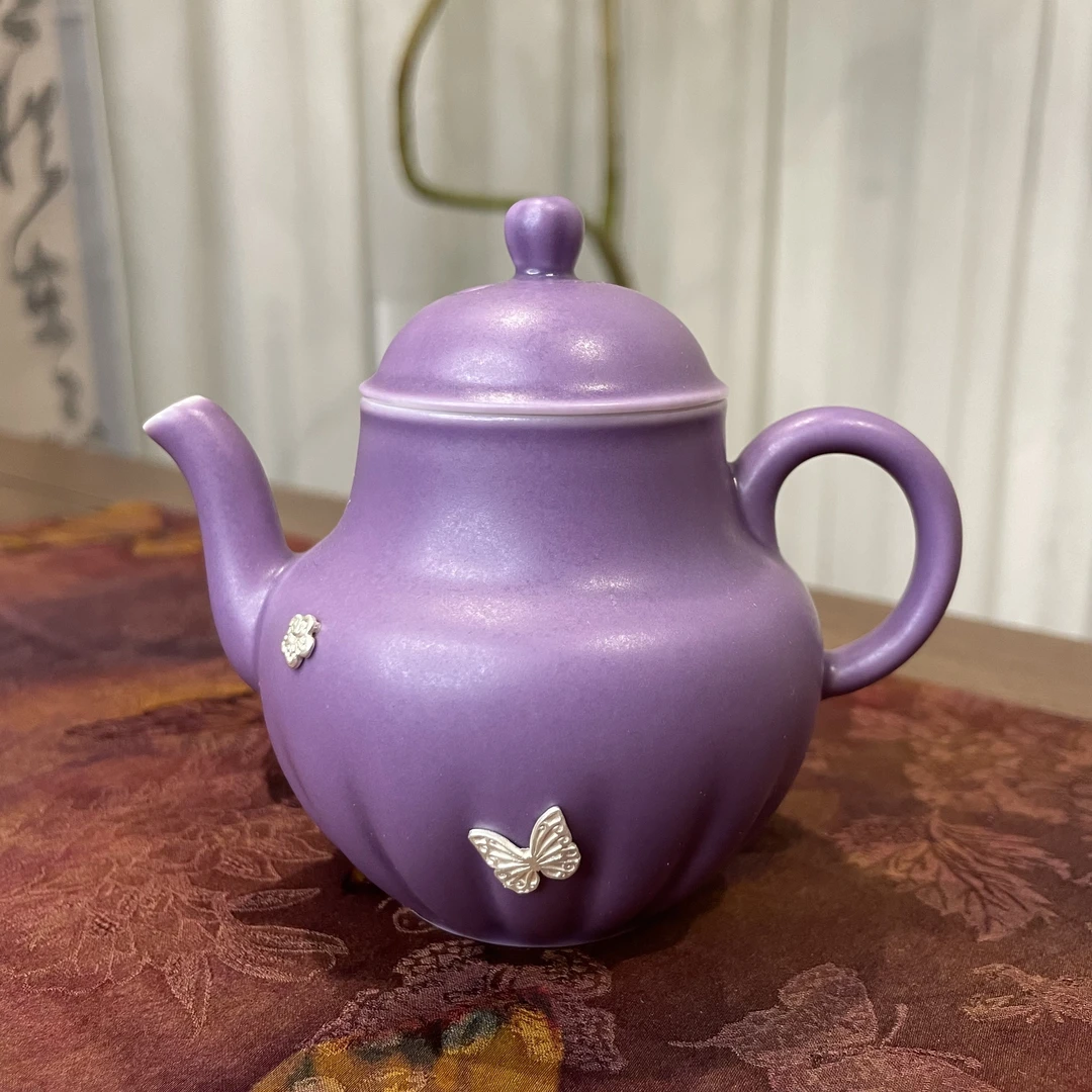 暮山紫-思亭壶 手工锔钉色釉陶瓷家用泡茶壶中式精美复古紫色小壶