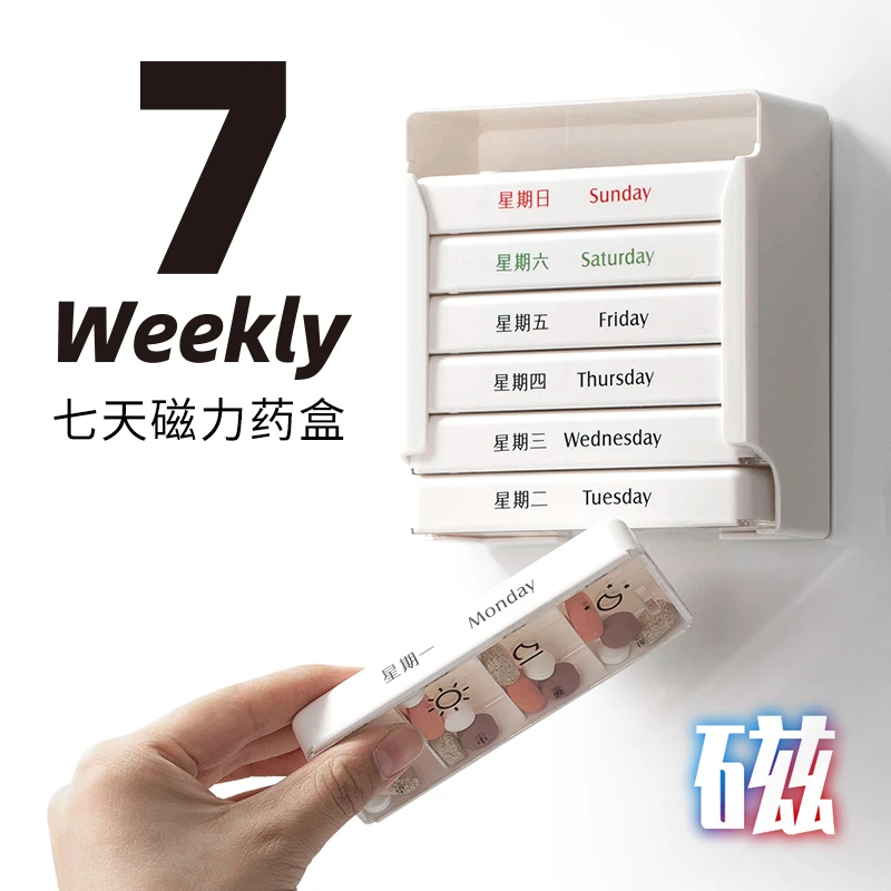 日本霜山家用7天便携药盒胶囊分装盒磁吸式药丸收纳盒药物小盒子