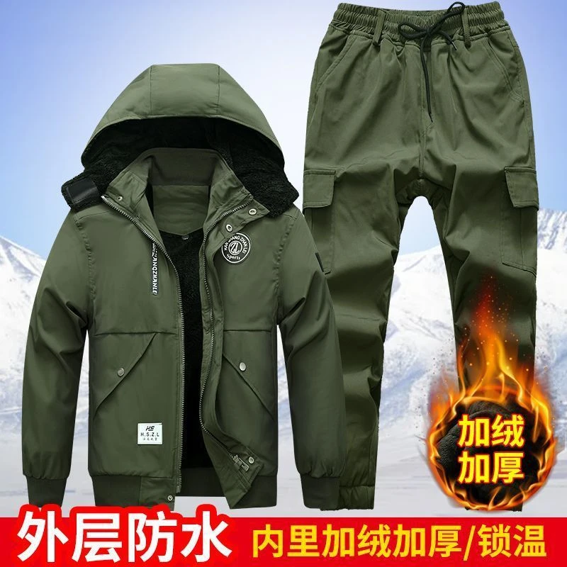 工作服套装批发男冬季双层保暖加绒加厚防水耐磨套装现货劳保工服