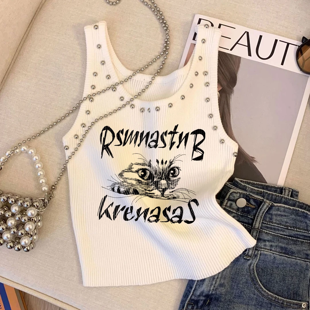 吊带背心夏季百搭显瘦字母印花无袖修身团1